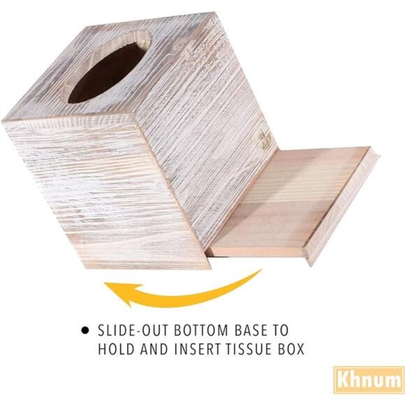 White Barnwood Tissue Box Cover: 2 Pack Tissue Box Holder Includes Slide-Out - Picture 13 of 16